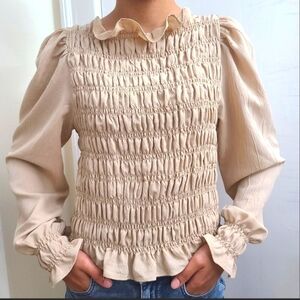 H&M Cream Smocked Blouse with Peter Pan Collar Size M NEW NO TAG